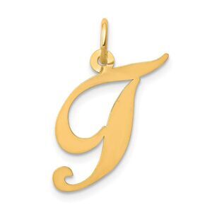 14k Yellow Gold, Ella Collection Medium Fancy Script Initial T Pendant